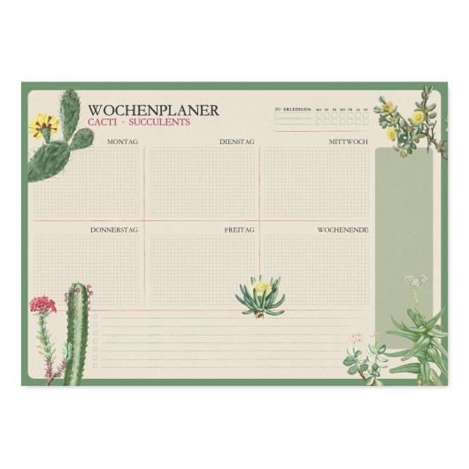 Bloco Planificador Semanal A3 Botanical Cacti (Alemão)