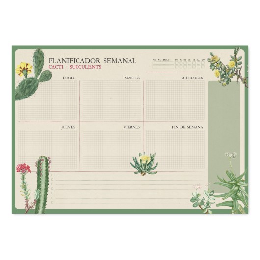 Bloco Planificador Semanal A3 Botanical Cacti (Espanhol)