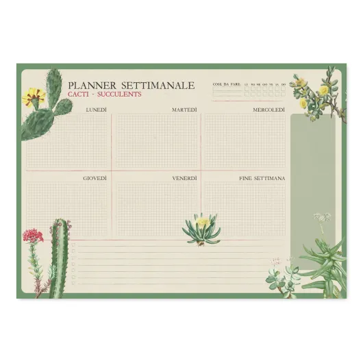 Bloco Planificador Semanal A3 Botanical Cacti (Italiano)