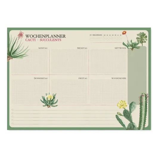 Bloco Planificador Semanal A4 Botanical Cacti (Alemão)