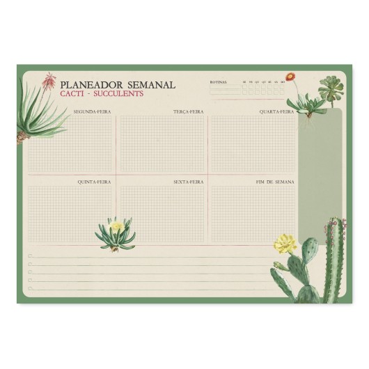 Bloco Planificador Semanal A4 Botanical Cacti (Português)