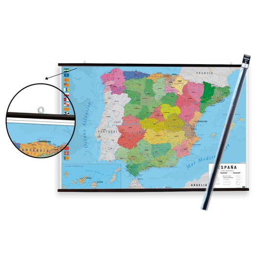 Pack Cabide com Poster Mapa de Espanha Físico e Político