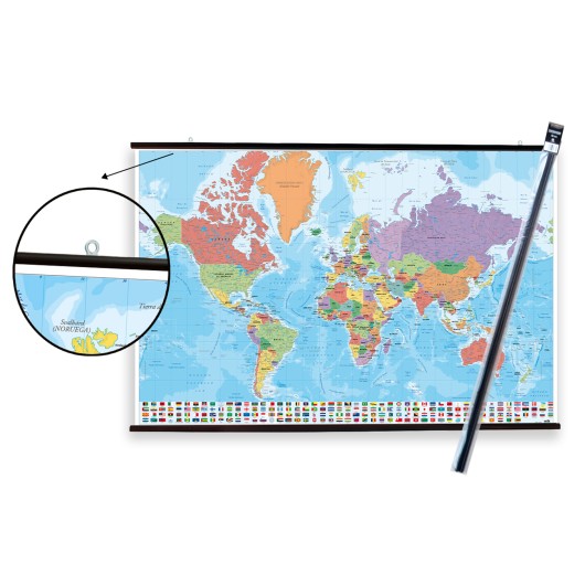 Pack Cabide com Poster Mapa Mundo Físico e Político