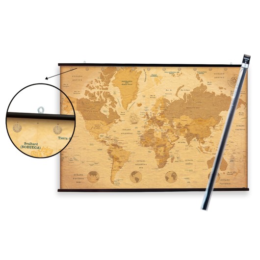 Pack Cabide com Poster Mapa Mundo Vintage