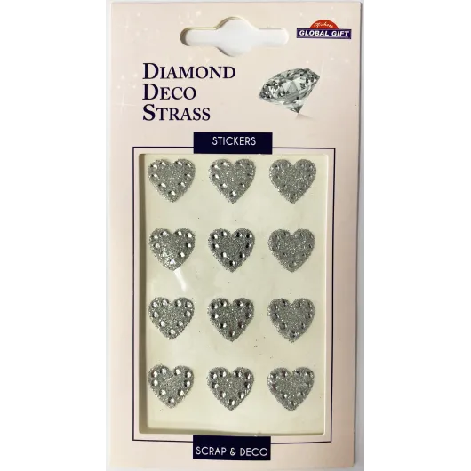 Autocolantes Diamond Deco Strass Corações Prateados