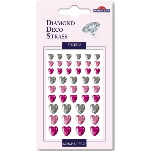 Autocolantes Diamond Deco Strass Corações Rosas e Prateados