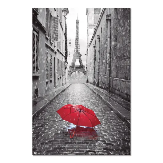 Poster Paris com Guarda-Chuva Vermelho