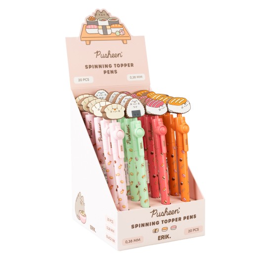 Set 20 Canetas Topper Giratório Pusheen Sushi Roll