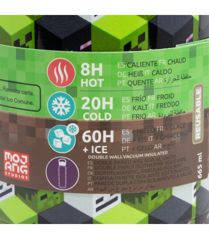 Garrafa Glam Térmica Aço Inoxidável 665 ml Minecraft