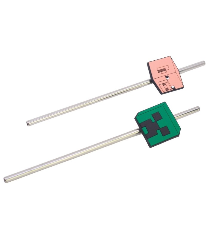Conjunto de 2 Palhinhas 3D Aço Inoxidável Minecraft