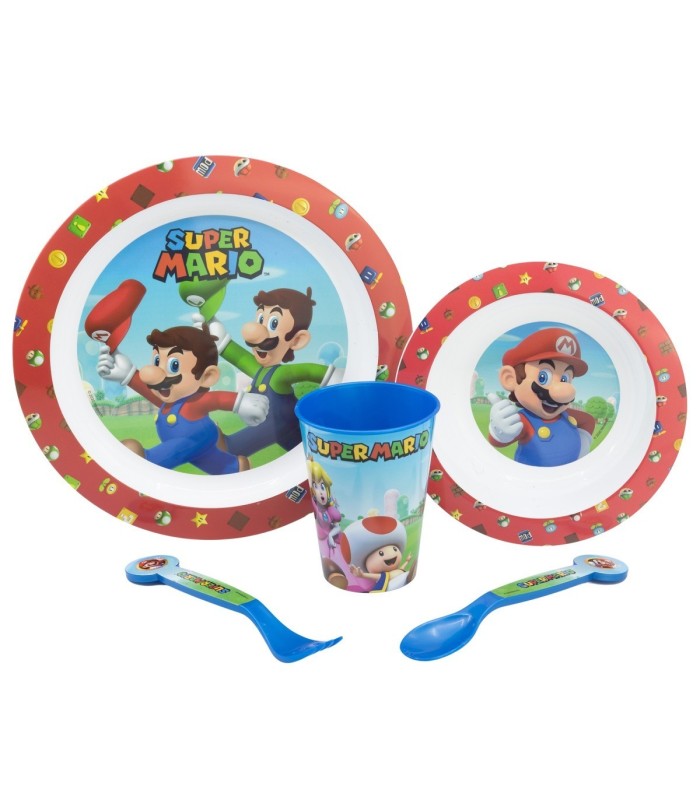 Conjunto Micro 5 PCS (Prato, Taça, Copo e Talheres) Super Mario