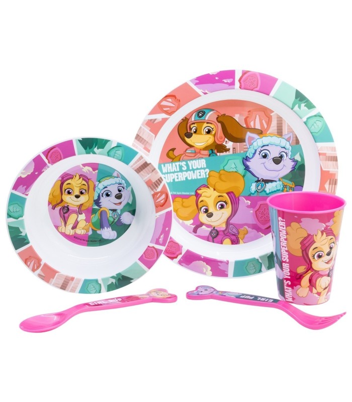 Conjunto Micro 5 PCS (Prato, Taça, Copo e Talheres) Paw Patrol