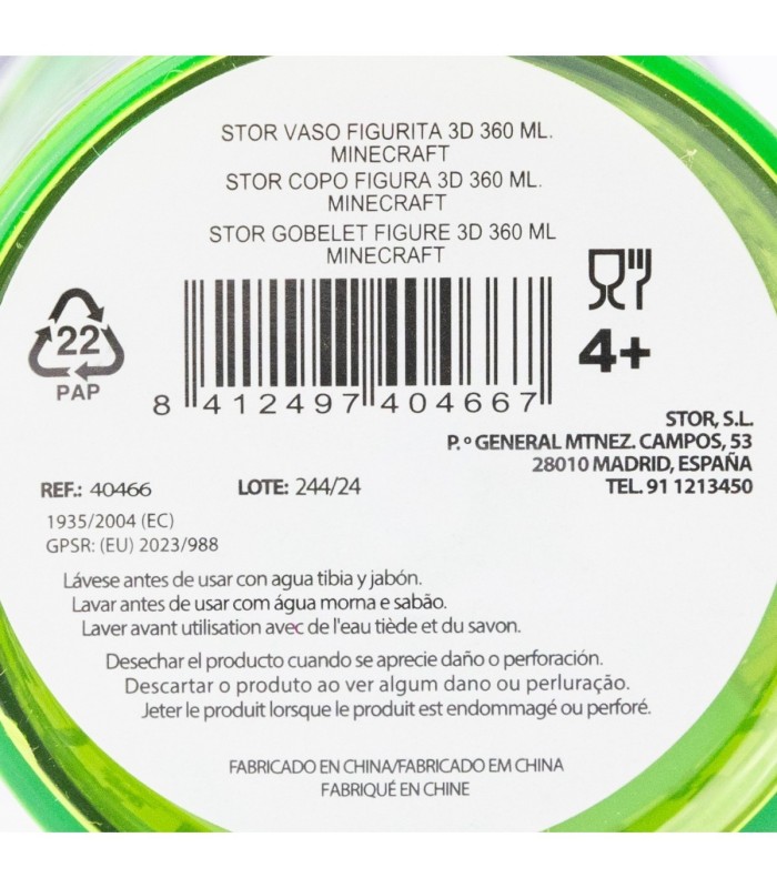 Copo 3D 360 ml Minecraft com Canudo e Tampa