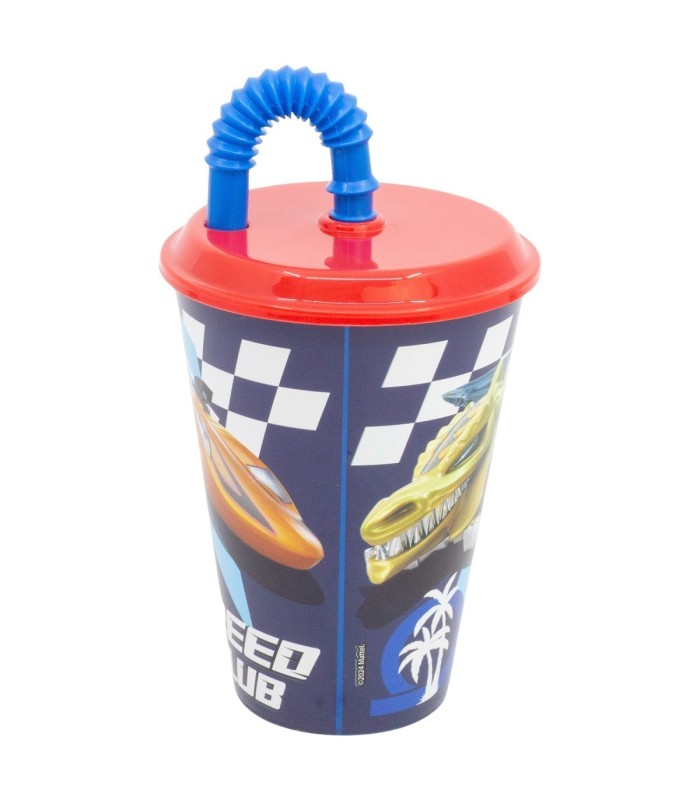Copo Canudo Easy 430 ml Hotwheels Blue Fire