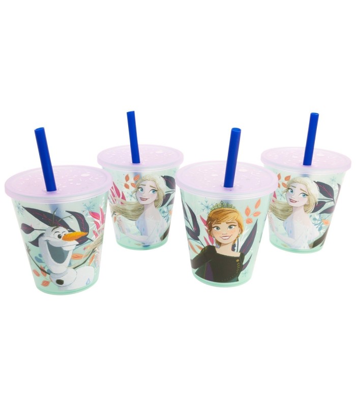 Conjunto 4 Copos Reutilizáveis Frozen 285 ml com Palhinha