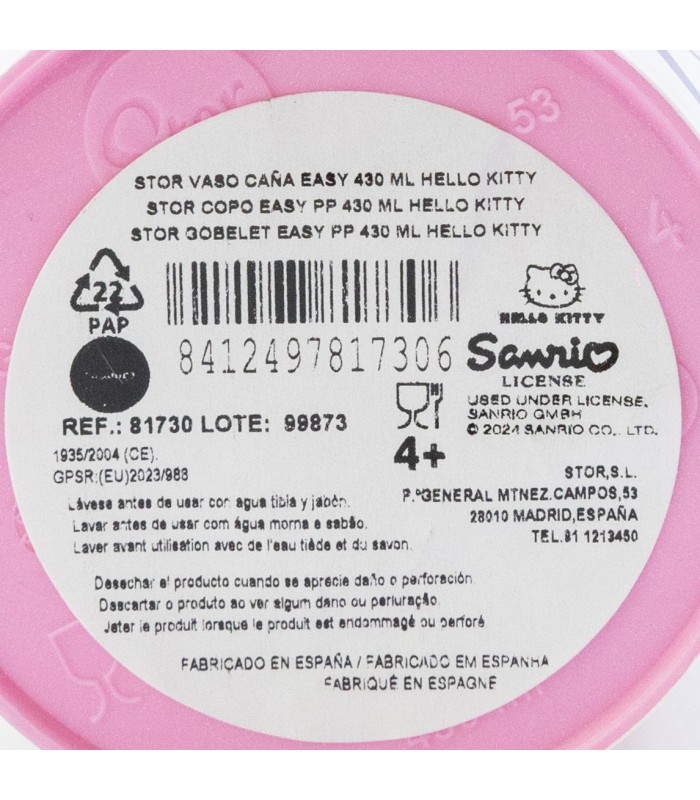COPO CAÑA EASY 430 ML HELLO KITTY