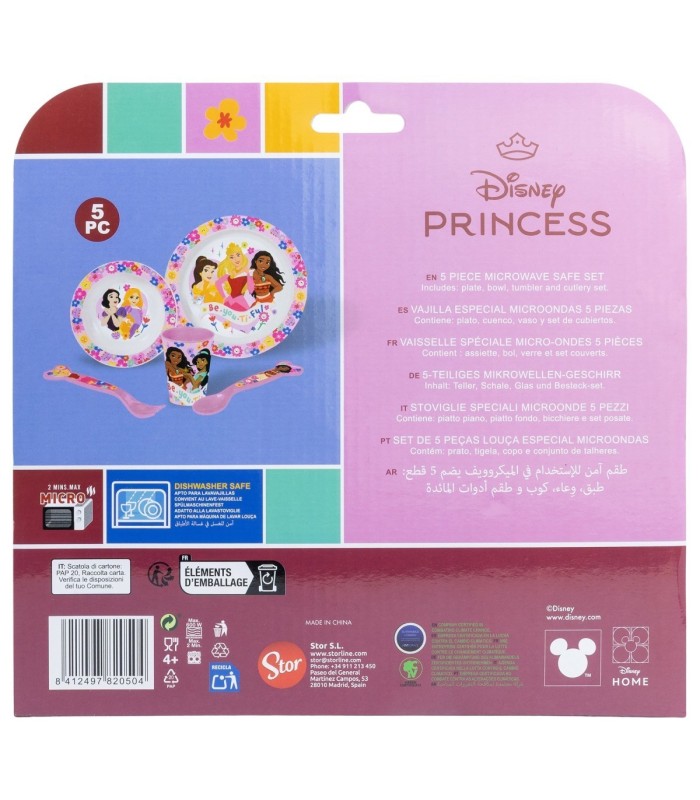 SET MICRO 5 PCS (PLATO, TAÇA, COPOS E TALHERES) PRINCESAS