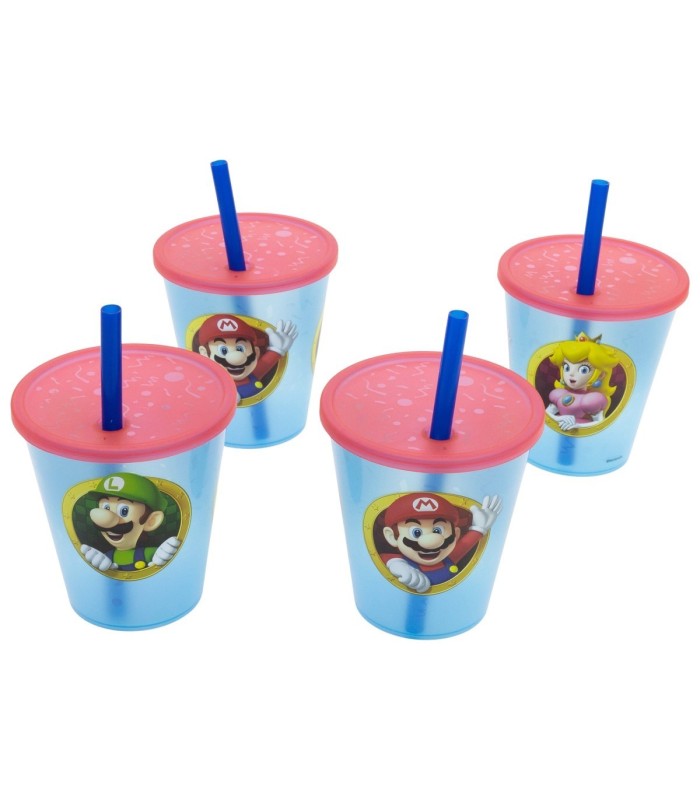 Conjunto de 4 Copos Super Mario 285 ml com Palhinha