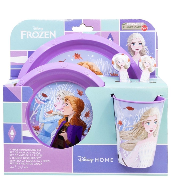 Conjunto Infantil 5 PCS (Prato, Taça, Copo e Talheres) Frozen