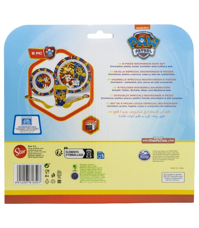 Conjunto Micro 5 PCS (Prato, Tigela, Copo e Talheres) Paw Patrol