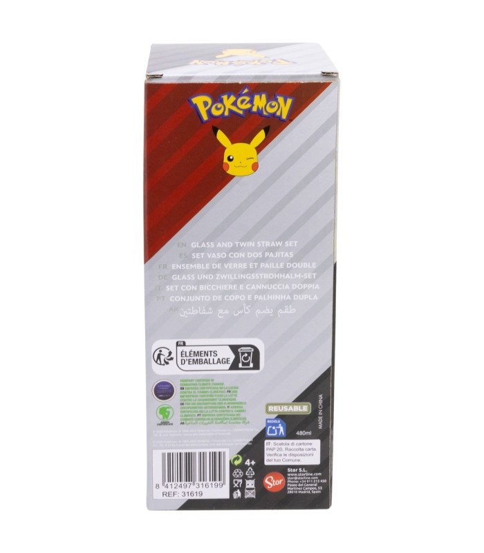 Conjunto Copo com Duas Palhinhas 480 ml Pokémon Metal Meltdown