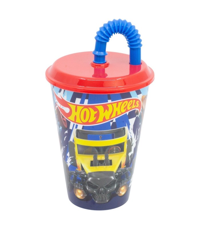 Copo Canudo Easy 430 ml Hotwheels Blue Fire