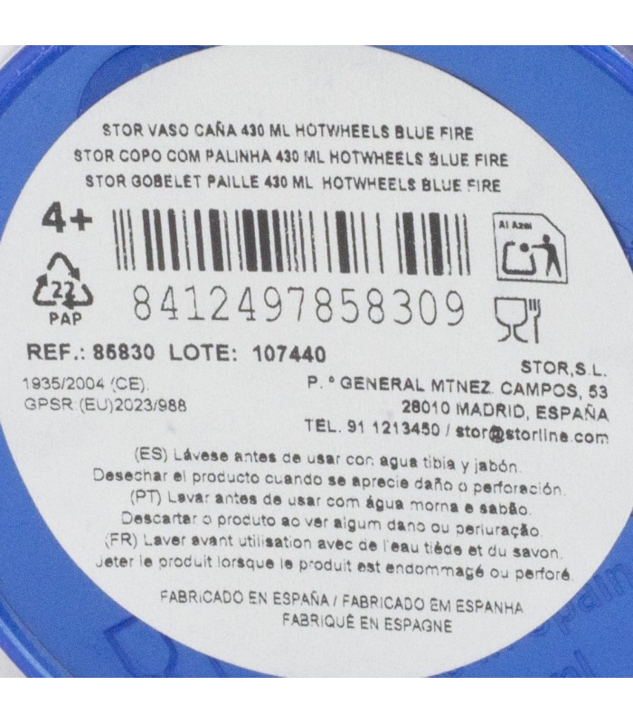 Copo Canudo Easy 430 ml Hotwheels Blue Fire