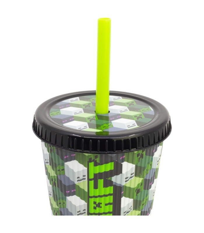 Copo Reutilizável Minecraft 790 ml com Canudo