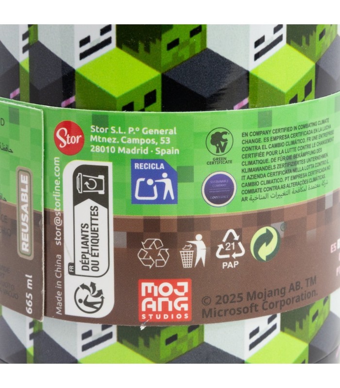 Garrafa Glam Térmica Aço Inoxidável 665 ml Minecraft