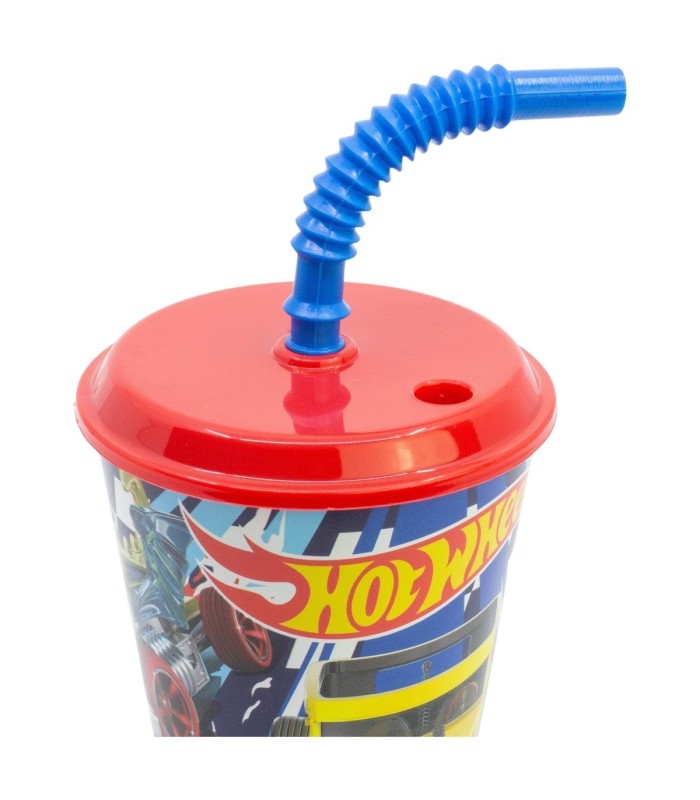 Copo Canudo Easy 430 ml Hotwheels Blue Fire