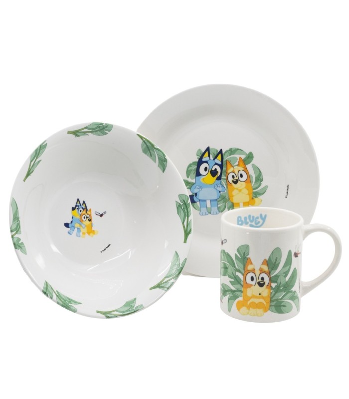 Conjunto de Cerâmica Bluey (Prato, Tigela, Caneca) em Caixa de Presente