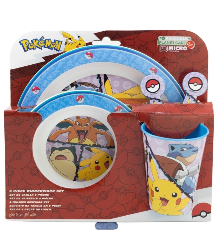 SET MICRO 5 PCS (PRATO, BOL, COPOS E TALHERES) POKÉMON