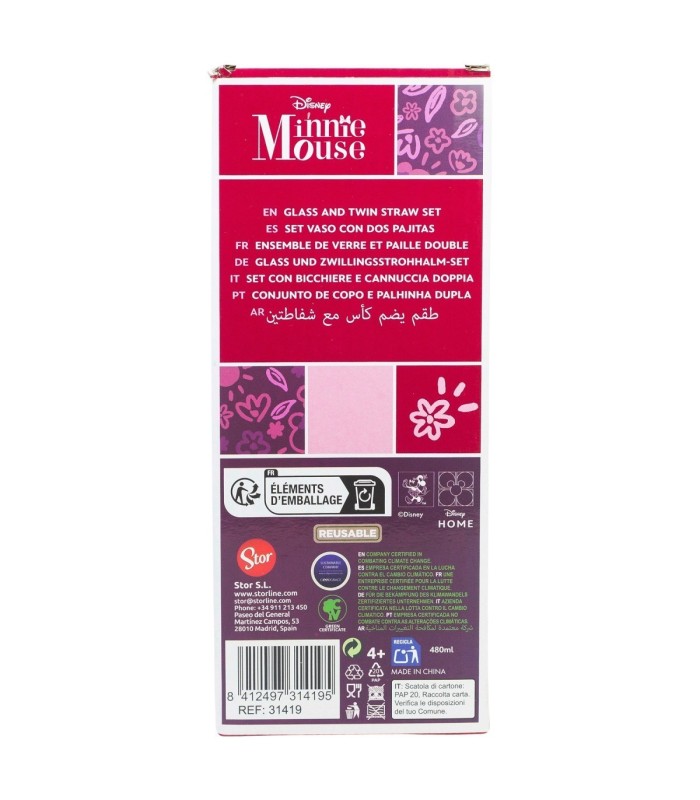 Conjunto Copo com Duas Palhinhas 480 ML Minnie Mouse Cherrylicious