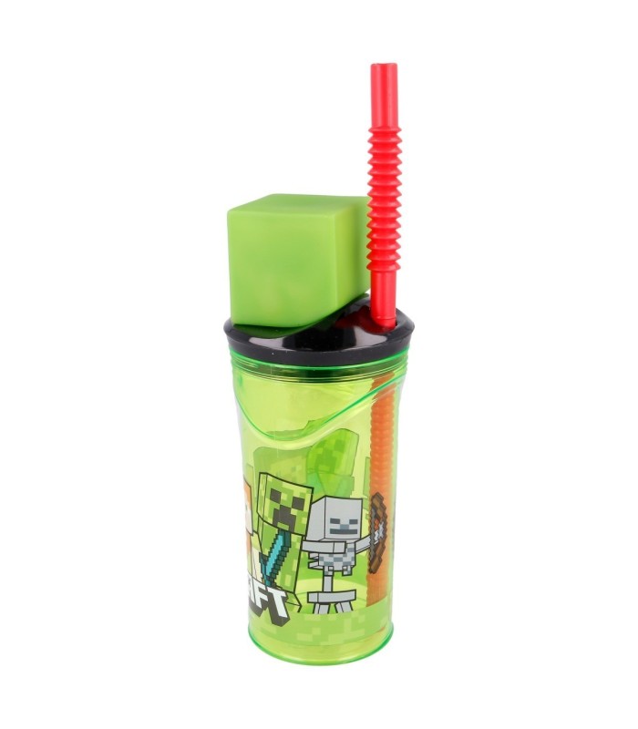 Copo 3D 360 ml Minecraft com Canudo e Tampa