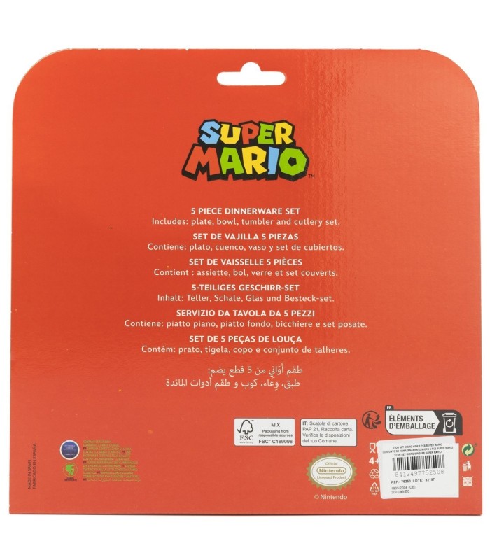 Conjunto Micro 5 PCS (Prato, Taça, Copo e Talheres) Super Mario