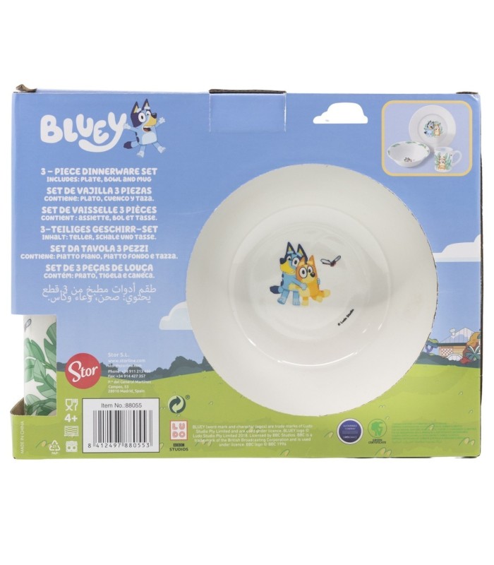 Conjunto de Cerâmica Bluey (Prato, Tigela, Caneca) em Caixa de Presente
