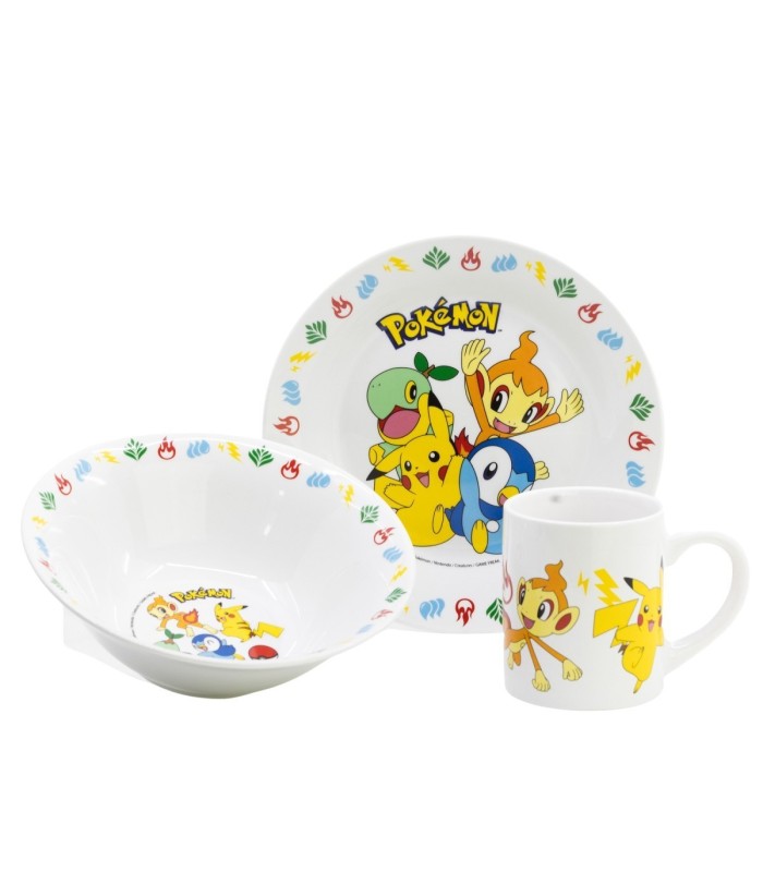 Conjunto de Cerâmica Pokémon – Prato, Tigela e Caneca em Caixa de Presente