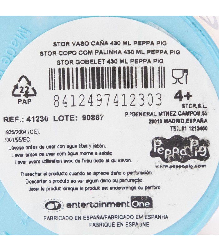 Copo Peppa Pig Kindness Counts 430 ml com Tapa e Canudo