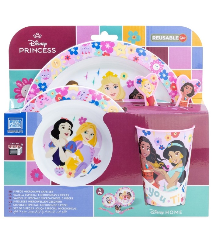 SET MICRO 5 PCS (PLATO, TAÇA, COPOS E TALHERES) PRINCESAS