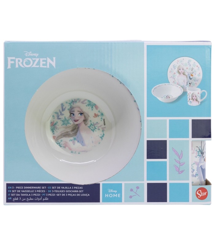 Conjunto de Cerâmica Frozen (Prato, Tigela, Caneca) em Caixa de Presente