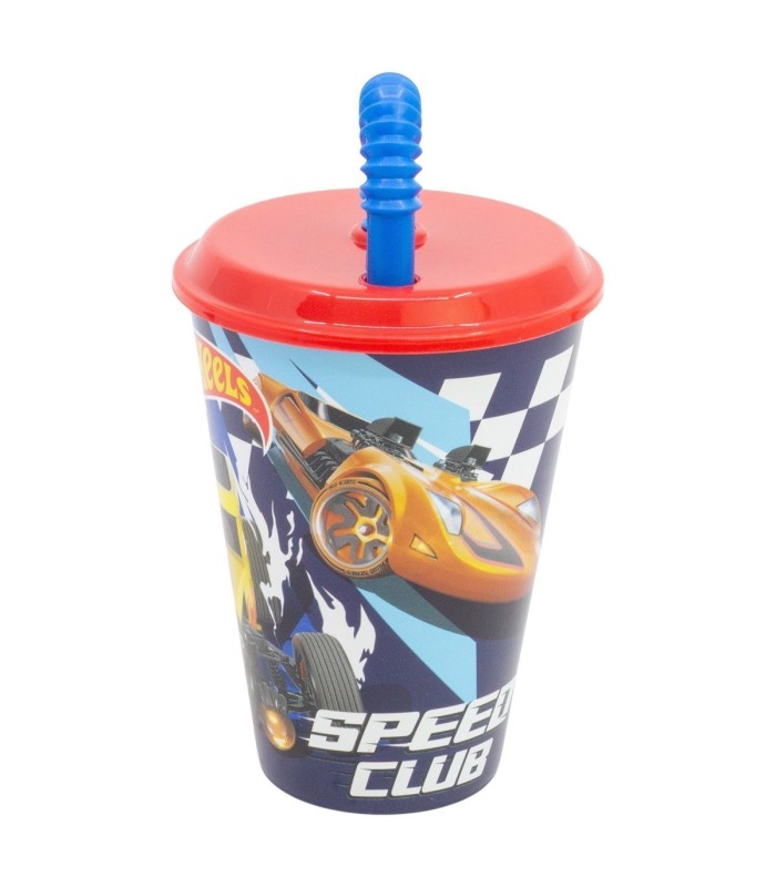 Copo Canudo Easy 430 ml Hotwheels Blue Fire