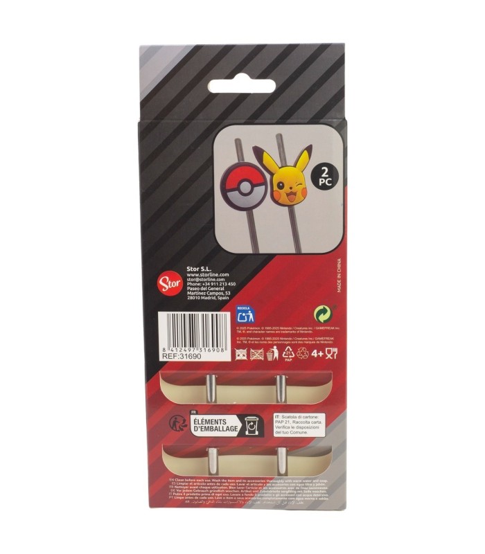 Conjunto de 2 Palhinhas 3D Aço Inoxidável Pokémon