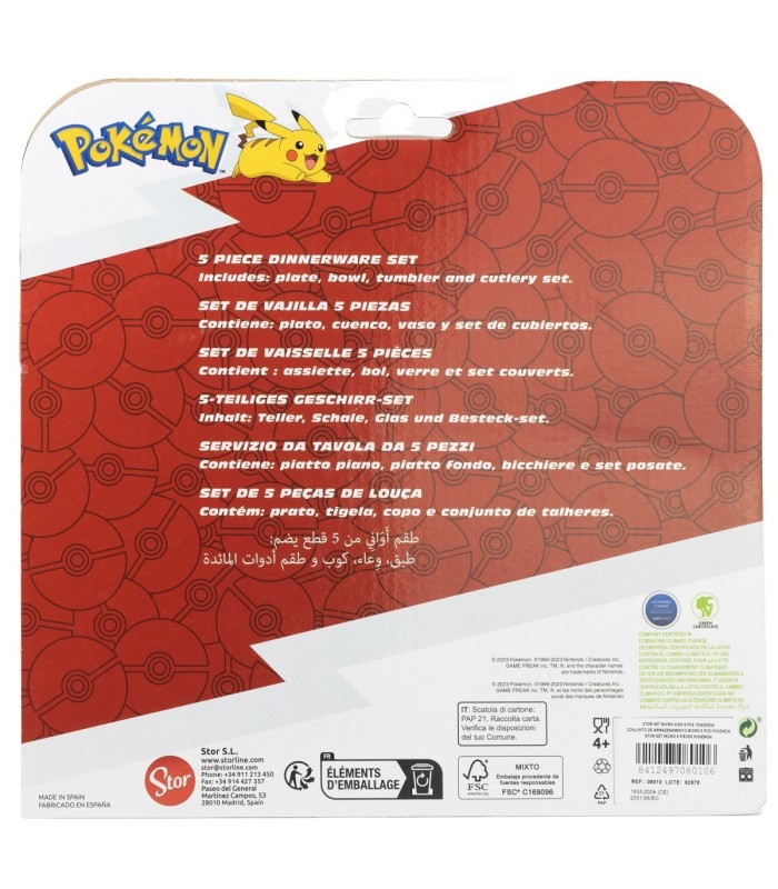 SET MICRO 5 PCS (PRATO, BOL, COPOS E TALHERES) POKÉMON