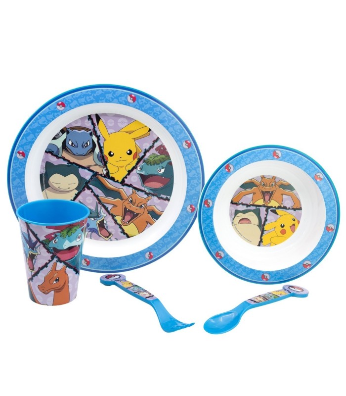 SET MICRO 5 PCS (PRATO, BOL, COPOS E TALHERES) POKÉMON