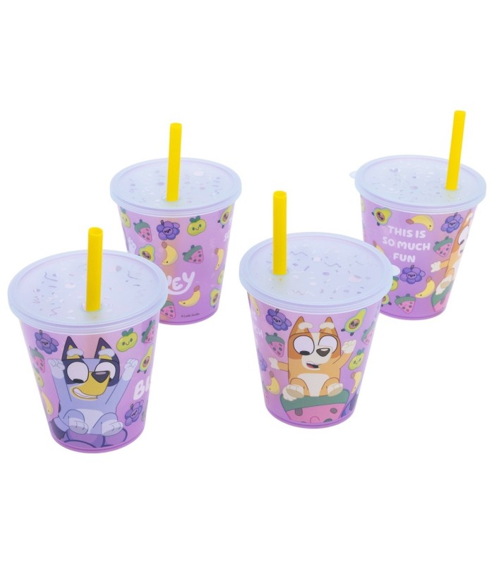 Conjunto 4 PCS Copos Bluey 285 ML com Canudo