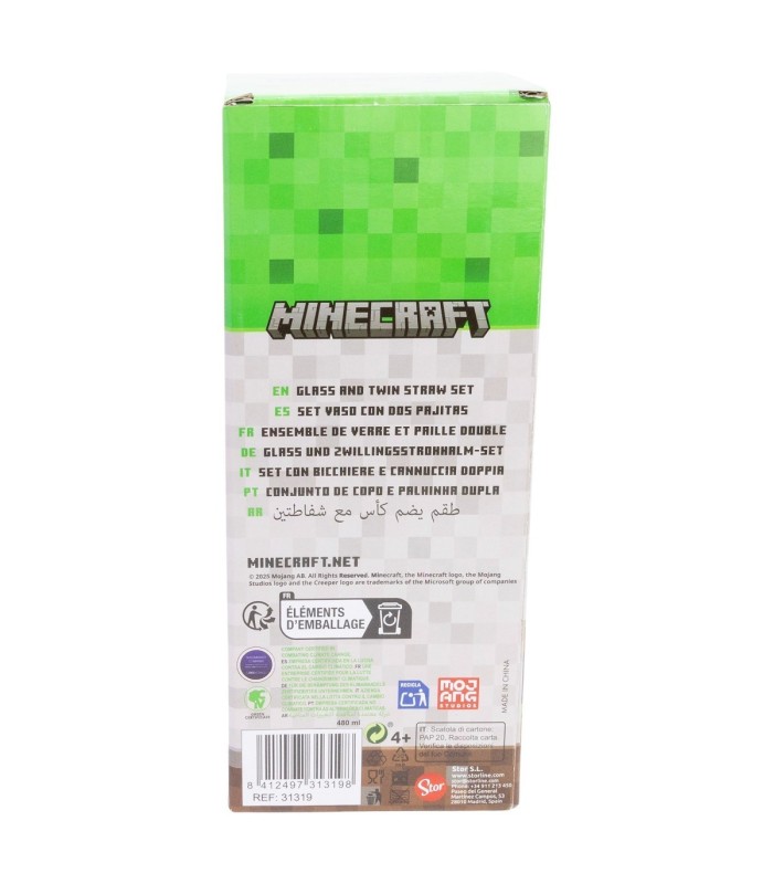 Conjunto Copo com Duas Palhinhas 480 ml Minecraft