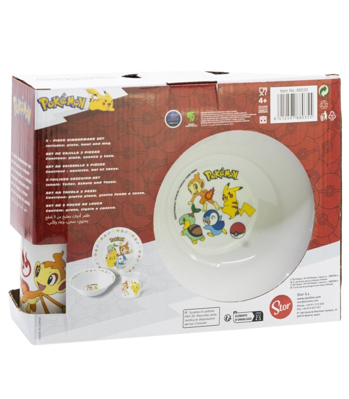 Conjunto de Cerâmica Pokémon – Prato, Tigela e Caneca em Caixa de Presente