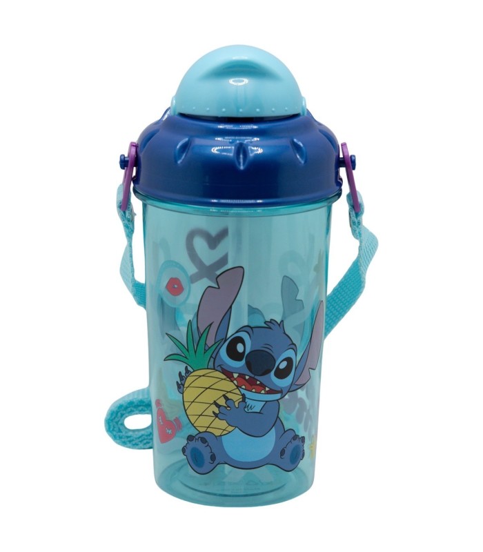 Garrafa Infantil 465 ml Stitch com Palhinha e Tampa