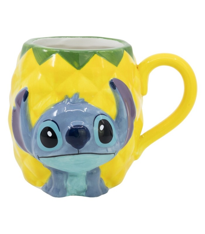 Caneca Cerâmica 3D Stitch Abacaxi em Caixa de Presente