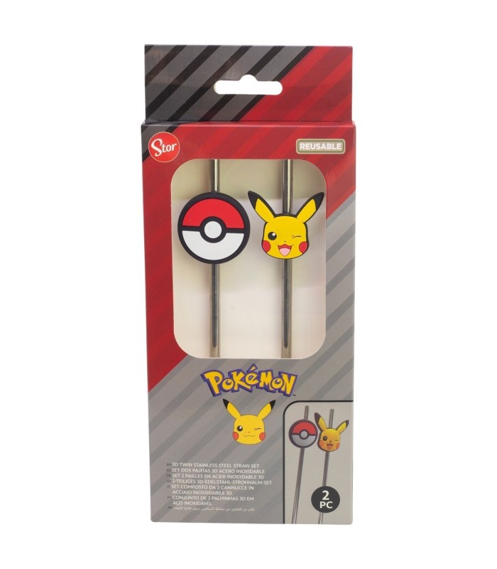 Conjunto de 2 Palhinhas 3D Aço Inoxidável Pokémon